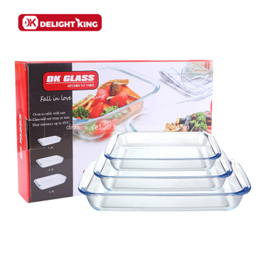 Customized 3pcs High Borosilicate Glass Bakeware Tray